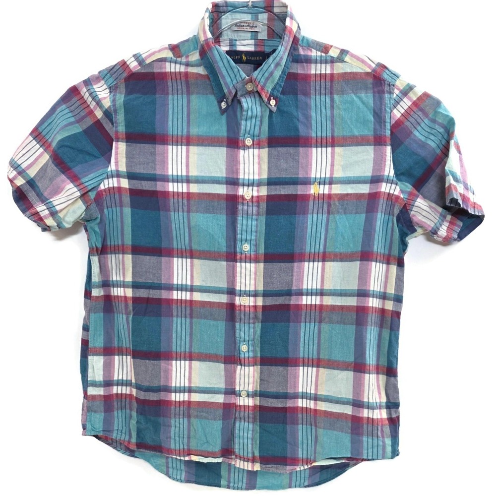 Ralph Lauren Shirt Mens Large Multicolor Indian Madras Plaid Button‎ Down Casual
